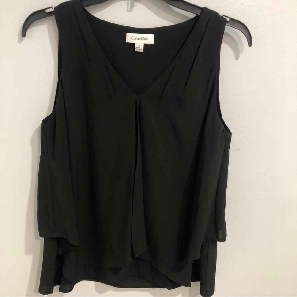 Calvin Klein Women Flowy Black Sleeveless V Neck Lightweight Top Blouse Size S